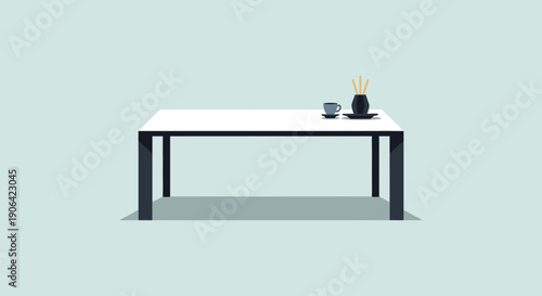 Minimalist table setting with a cup vase and flowers presented as a flat design silhouette on transparent background high quality professional