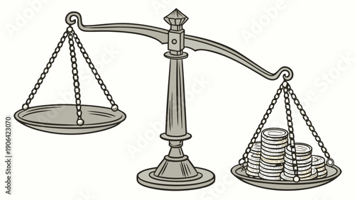 A minimalist vector illustration of a balance scale with coins on one side