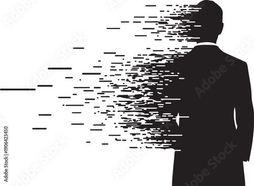 Silhouette of businessman with digital glitch effect behind him