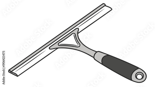 A vector graphic illustration of a squeegee with a black handle and metal blade