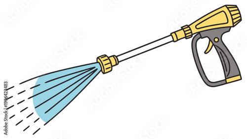 A vector graphic illustration of a pressure washer nozzle spraying water in a wide fan shape