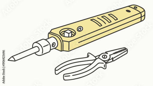 A vector graphic illustration of a yellow handled tool and pliers on a white background
