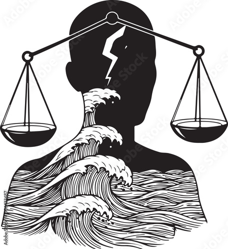 Illustration of a person with a split personality concept