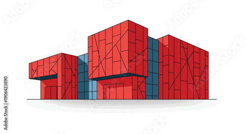 A modern architectural building design featuring interconnected blocks and vibrant colors ideal for digital art on transparent background silhouette high quality