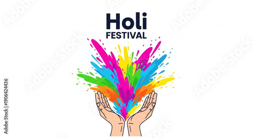 Holi festival colorful celebration with hands and vibrant paint splashes