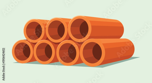 A vibrant arrangement of six orange cylindrical pipes stacked and overlapping presented as a silhouette on transparent background high quality professional