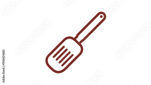 Minimalist black line icon of a kitchen spatula on white background for cooking and food preparation