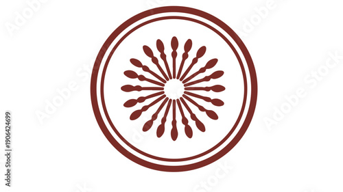 Minimalist black line icon of a kiwi fruit half sliced open on a white background with red details