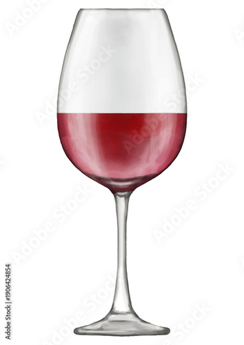 グラスに入った赤ワイン。リアルタッチなイラスト