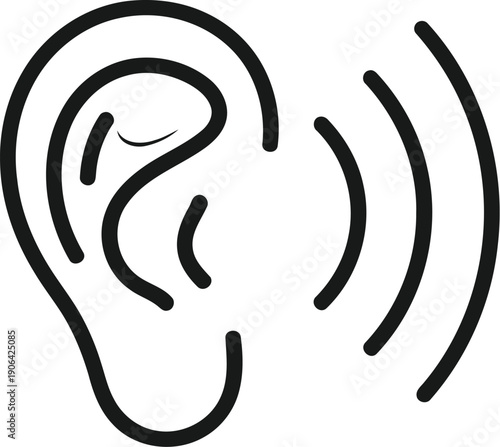A simple illustration of an ear with sound waves emanating from it