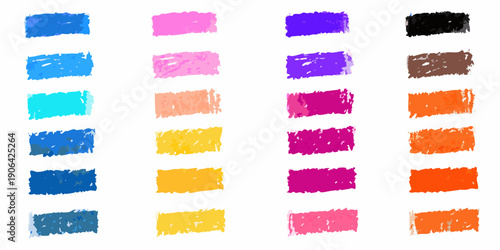 A collection of vibrant textured crayon strokes in various colors