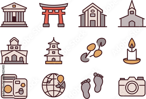 Various travel including buildings, landmarks, symbols tourism