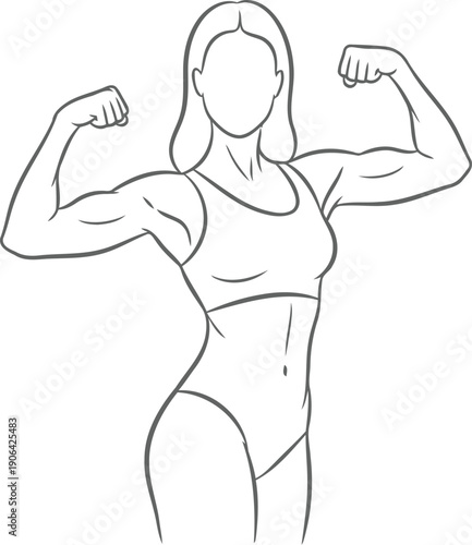 A woman demonstrating a flexing pose to show muscle strength and confidence.