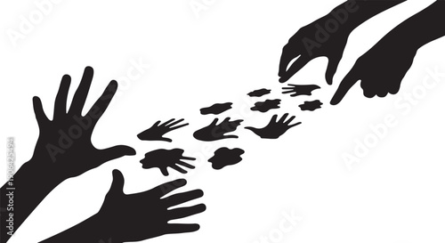 Silhouette of hands reaching out to each other in darkness