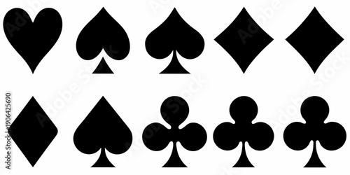 Black card suits arranged in two rows hearts spades clubs and diamonds