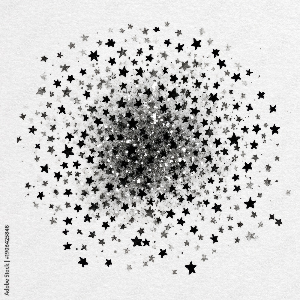 Fototapeta premium Explosion of Black and White Stars on Textured Background Abstract Glittering Sparkles
