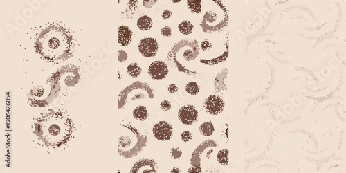 Abstract pattern of swirling brown shapes on a light beige background