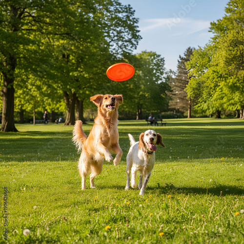 Wallpaper Mural Two energetic dogs one with a golden coat Torontodigital.ca