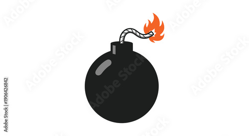 Cartoon illustration of a black bomb with a lit fuse perfect for designs on transparent background silhouette high quality professional detailed