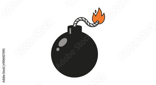 Cartoon depiction of a black bomb with a burning fuse ideal for graphic design on transparent background silhouette high quality professional