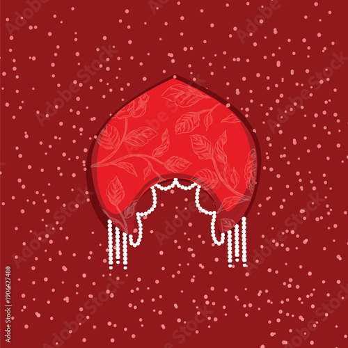 Festive Red Kokoshnik with flowers on a red background