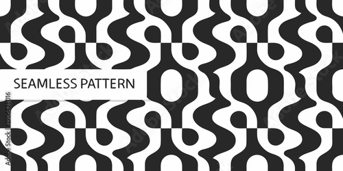 A striking black and white seamless pattern with looping organic shapes