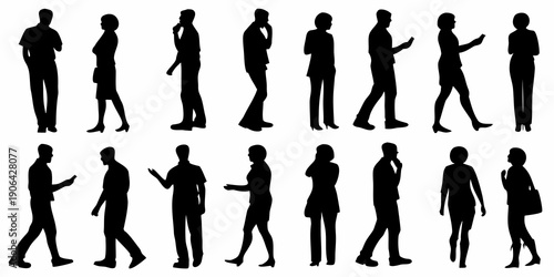 Diverse group of people silhouettes in various poses and business attire