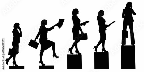 Silhouette progression of women depicts career advancement and professional growth