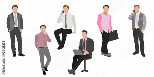 A collection of illustrated men in various business casual poses and attire