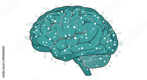An illustration of a human brain with neurons and synapses from a lateral viewpoint, Whisk style