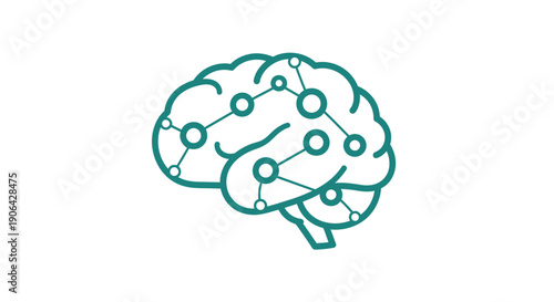 Illustration of a brain with interconnected nodes and lines, representing thought and cognition, Whisk style vector graphic