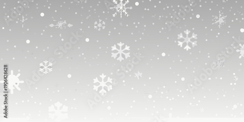 Falling snowflakes on a gray background create a winter wonderland scene