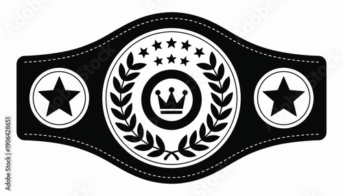 Championship Belt Silhouette, Crown And Stars For Victory Trophy Design