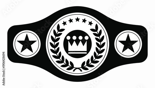 Championship Belt Silhouette, Crown And Stars For Victory Trophy Design