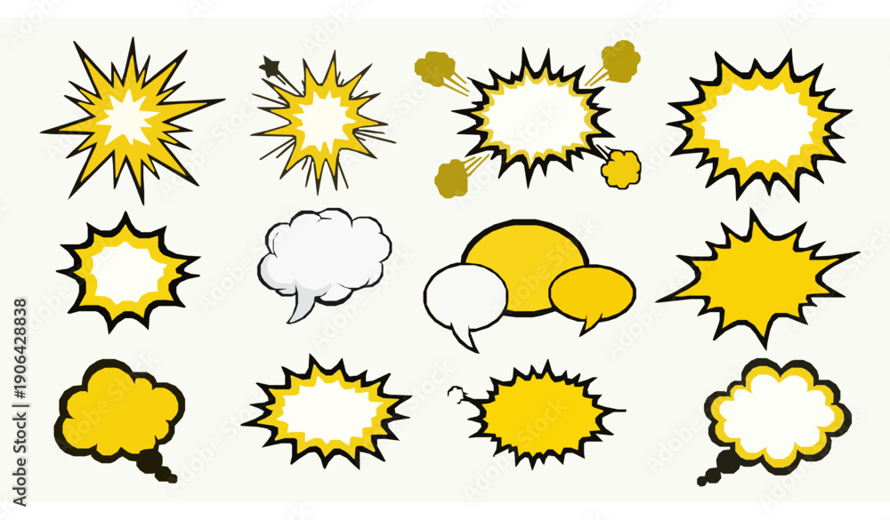 Fototapeta premium Yellow comic explosion and speech bubble vector set