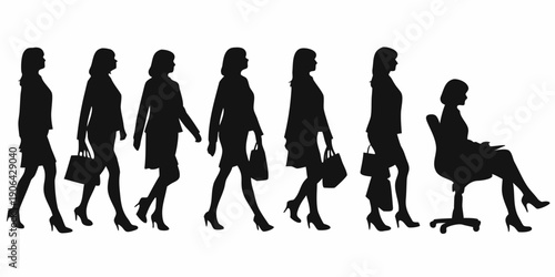 Silhouettes of women walking and sitting depicting modern professional lifestyles