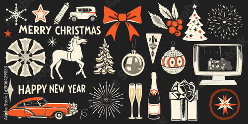 A festive christmas and new year collection of decorative elements