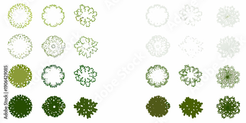 An assortment of aerial views of trees in varying shades of green