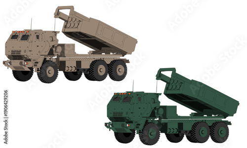 HIMARS Launcher M142 Vector Drawing. Desert & Forest Color Scheme 