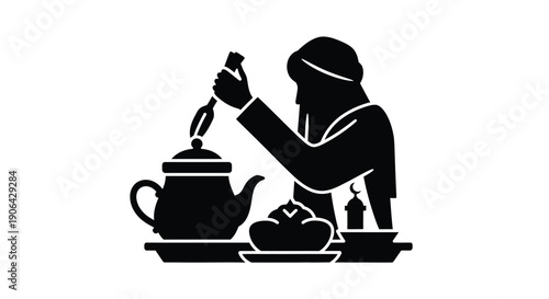 Woman pouring tea from teapot in traditional style with elegance