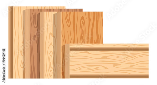 A stack of wooden planks with varying grain patterns presented as a clean silhouette on transparent background high quality professional detailed