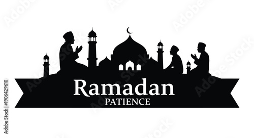 Ramadan Silhouette with Mosque and People Praying Patience Theme