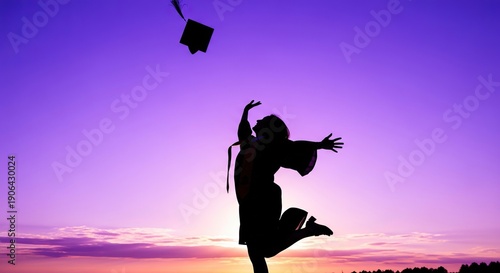 Silhouette of a person in graduation gown throwing mortarboard hat at sunset international women's day background download 2026 2027