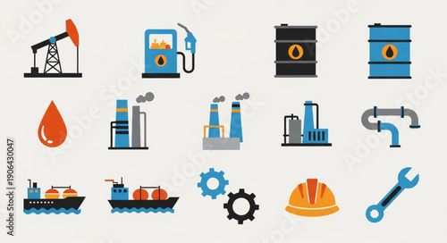 Collection of industrial and energy related icons.