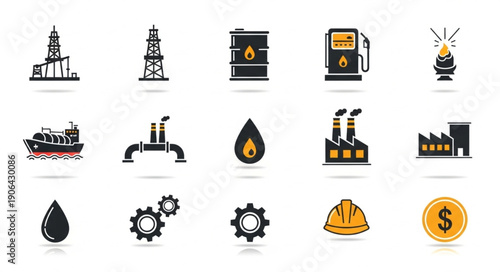 Collection of industrial and energy related icons and symbols.