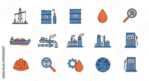 Collection of industrial and energy related icons and symbols.