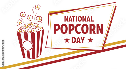 Celebrate National Popcorn Day with this festive vector illustration featuring a striped bucket of popcorn with kernels popping out