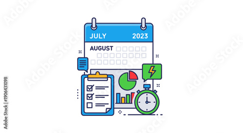 Calendar planning business tasks for July August 2023.