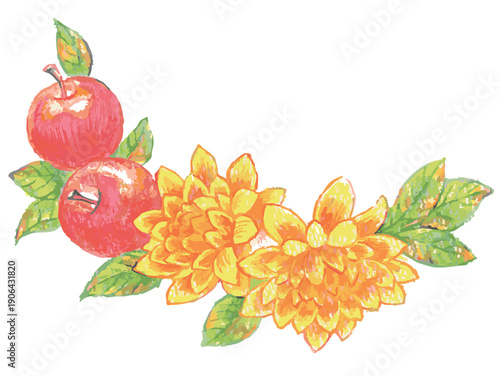 Mum flower and apple Illustration. Vector illustration.