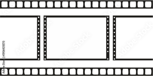 Film strip with a blank white frame cinematic presentation style